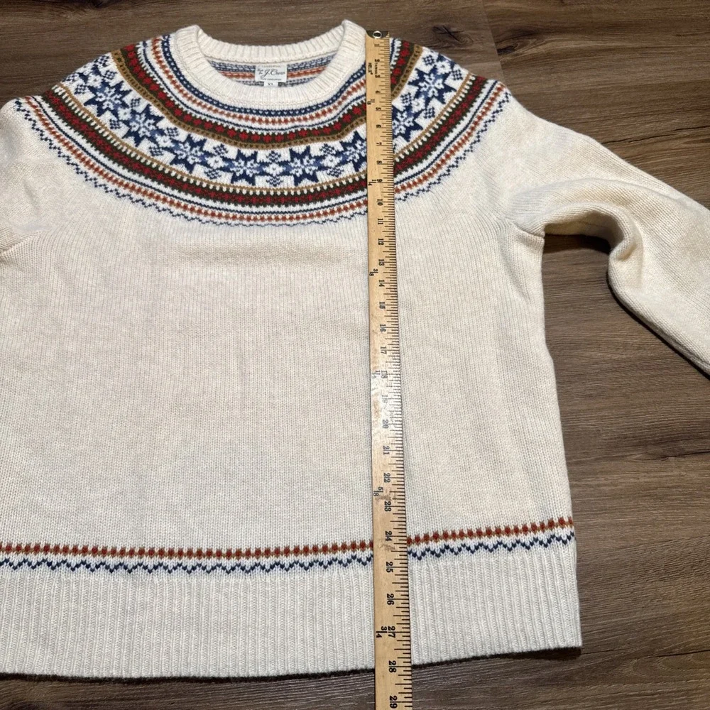 J Crew Sweater Men's XL Beige 100% Lambswool Fair Isle Yoked Crewneck Pullover - Picture 10 of 13